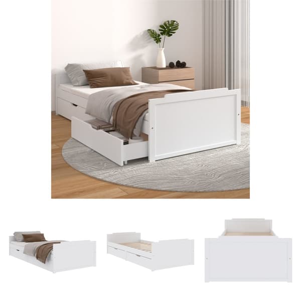 The Living Store Sängram med lådor vit massiv furu 90x200 cm -  Sängar & sängramar