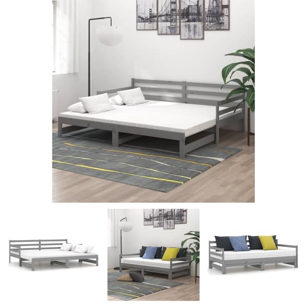 The Living Store daybed med udtræk 2x(90x200) cm massivt fyrretræ grå -  Senge & sengeramme