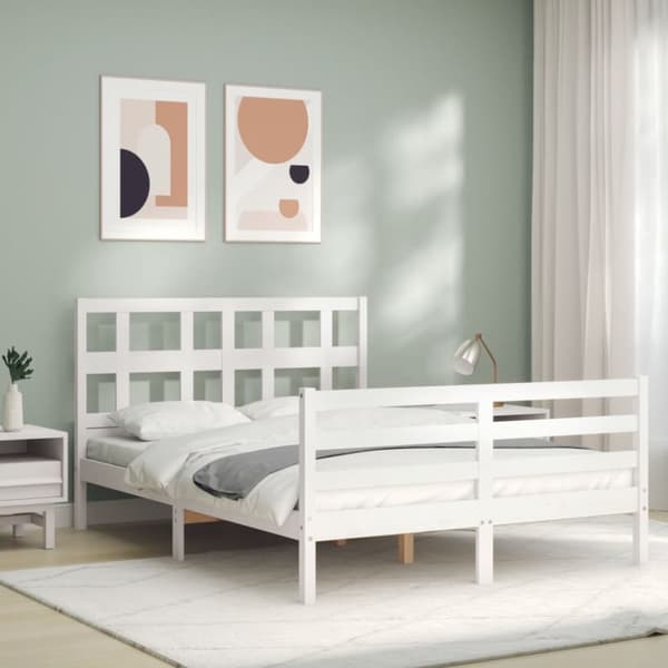 The Living Store sengeramme med sengegavl 140x190 cm massivt træ hvid - Senge & sengeramme