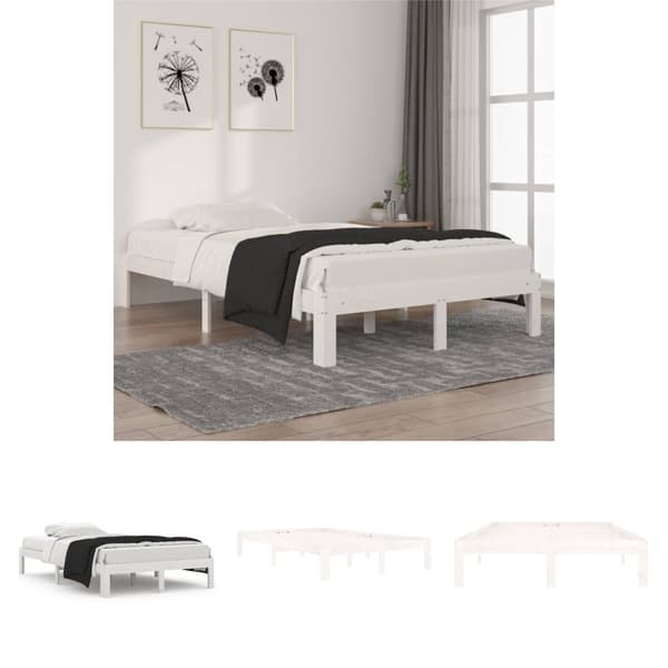 The Living Store sengeramme 120x200 cm massivt fyrretræ hvid - Senge & sengeramme
