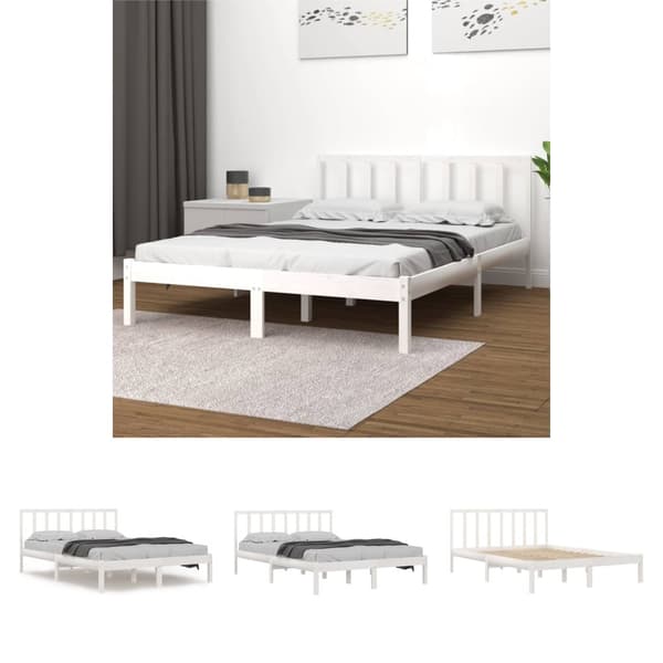 The Living Store sengeramme 140x190 cm massivt fyrretræ hvid - Senge & sengeramme
