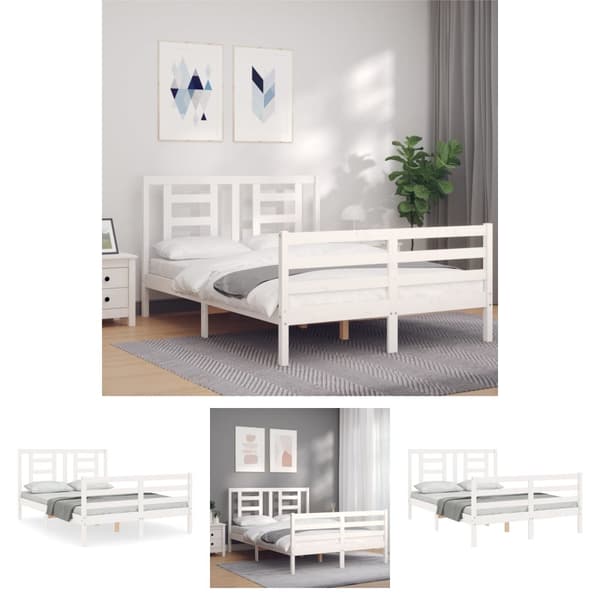 The Living Store sengeramme med sengegavl Small Double massivt træ hvid -  Senge & sengeramme