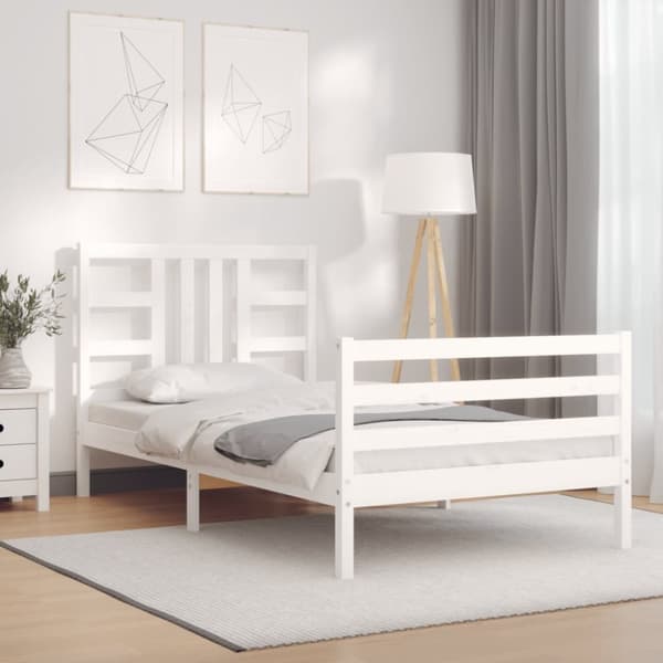 The Living Store sengeramme med sengegavl 90x200 cm massivt træ hvid - Senge & sengeramme
