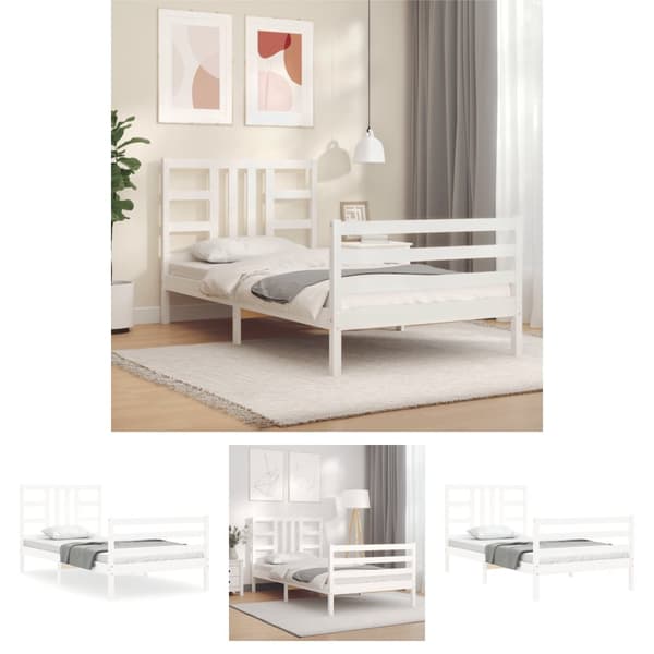 The Living Store sengeramme med sengegavl 90x200 cm massivt træ hvid -  Senge & sengeramme