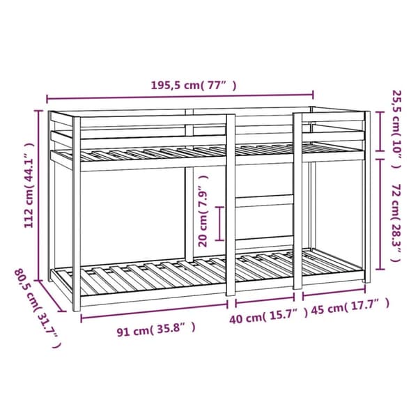 The Living Store Våningssäng vit 75x190 cm massiv furu -  Sängar & sängramar