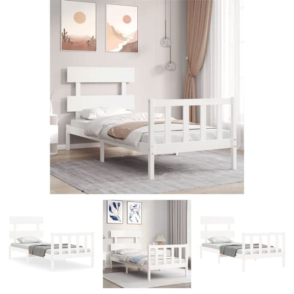 The Living Store sengeramme med sengegavl 90x200 cm massivt træ hvid - Senge & sengeramme