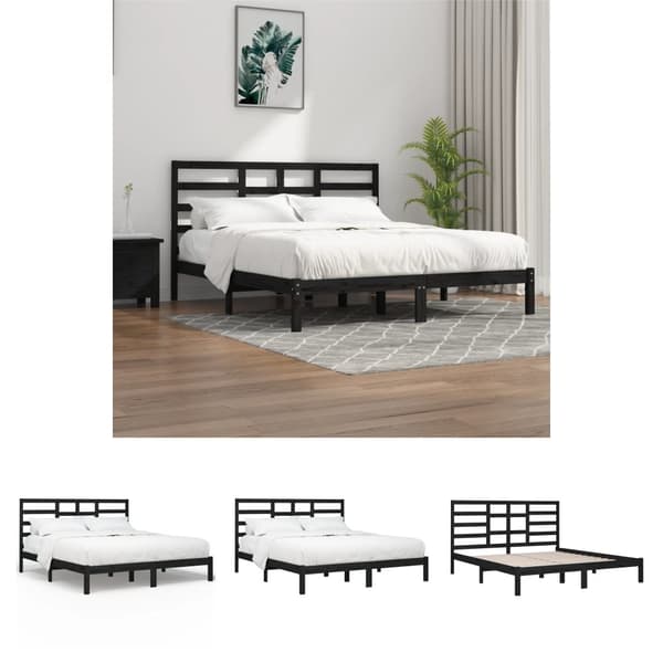 The Living Store sengeramme 200x200 cm massivt træ sort - Senge & sengeramme