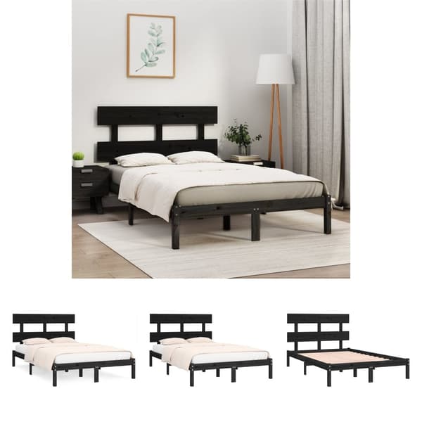 The Living Store sengeramme 200x200 cm massivt træ sort - Senge & sengeramme