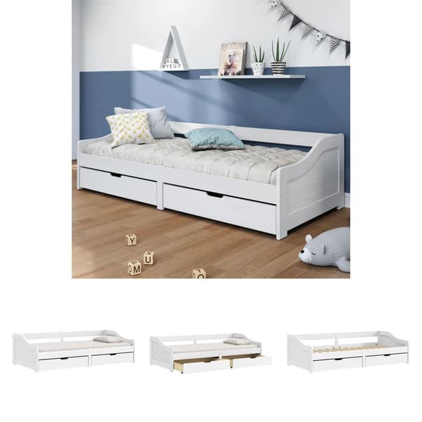 The Living Store daybed med to skuffer IRUN hvid 90x200 cm massivt fyrretræ - Senge & sengeramme