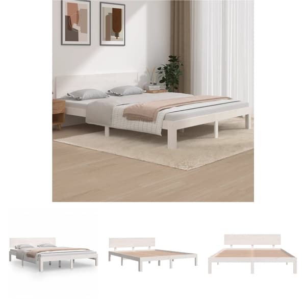 The Living Store sengeramme 160x200 cm massivt fyrretræ hvid -  Senge & sengeramme
