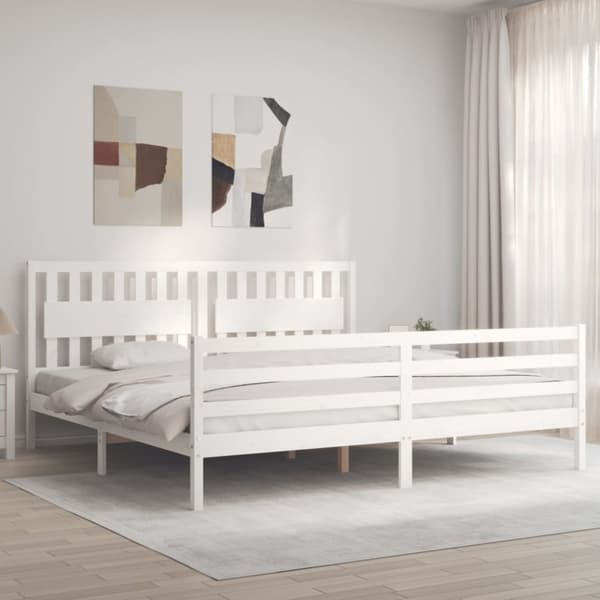 The Living Store Sängram med huvudgavel vit 200x200 cm massivt trä -  Sängar & sängramar