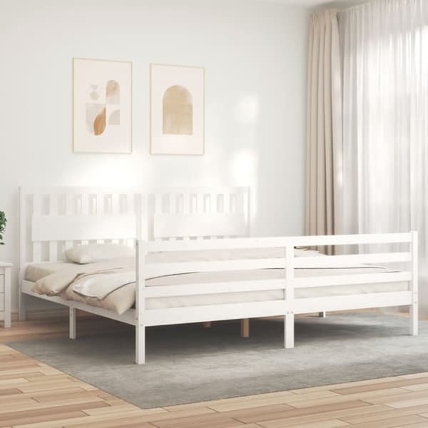The Living Store Sängram med huvudgavel vit 200x200 cm massivt trä -  Sängar & sängramar