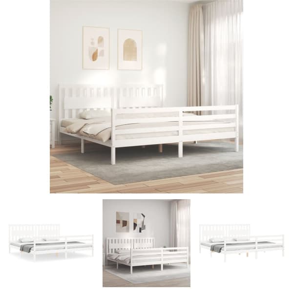 The Living Store Sängram med huvudgavel vit 200x200 cm massivt trä -  Sängar & sängramar