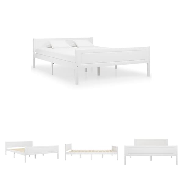 The Living Store sengestel 140x200 cm massivt fyrretræ hvid -  Senge & sengeramme