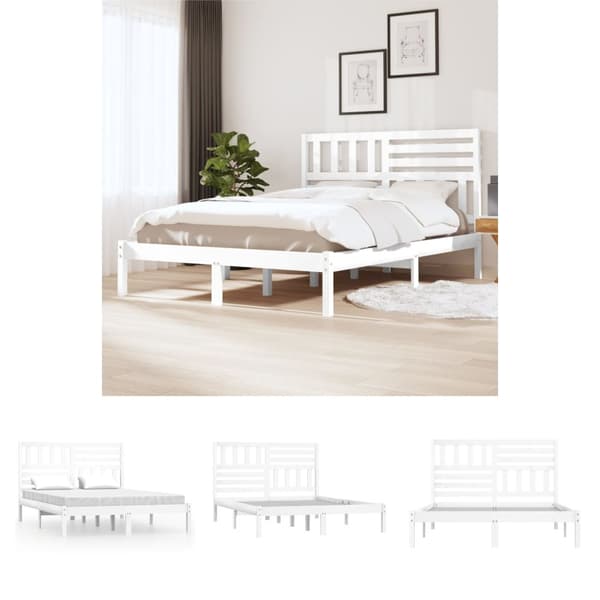 The Living Store sengeramme 120x200 cm massivt fyrretræ hvid -  Senge & sengeramme