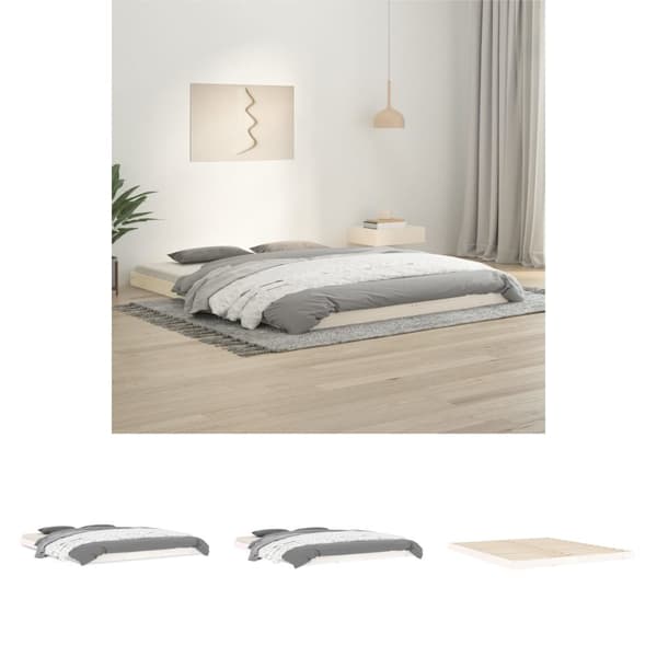The Living Store sengeramme 160x200 cm massivt fyrretræ hvid -  Senge & sengeramme