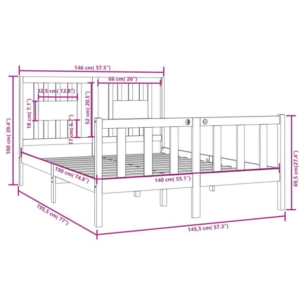 The Living Store sengeramme 140x190 cm massivt træ hvid -  Senge & sengeramme