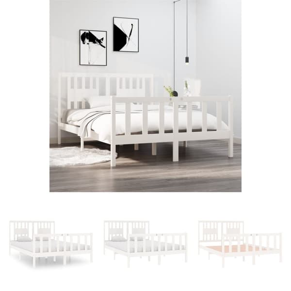 The Living Store sengeramme 140x190 cm massivt træ hvid - Senge & sengeramme