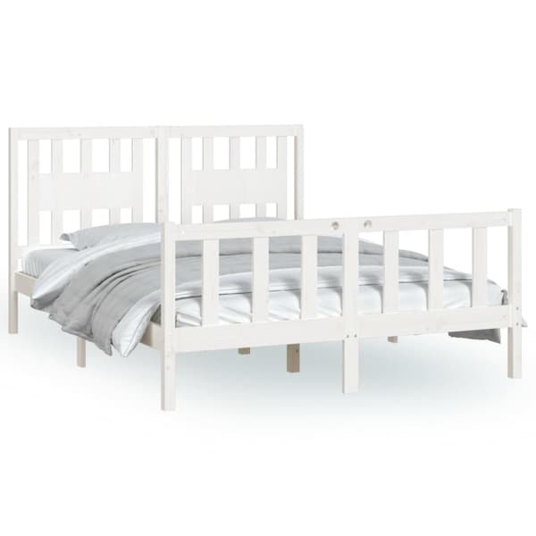 The Living Store sengeamme med sengegavl 140x200 cm massivt fyrretræ hvid -  Senge & sengeramme