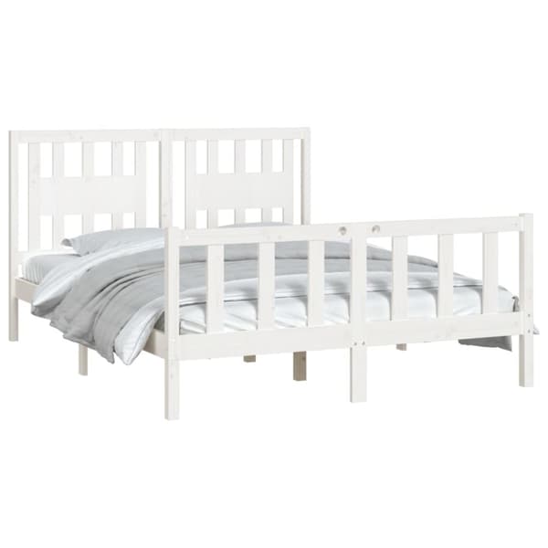 The Living Store sengeamme med sengegavl 140x200 cm massivt fyrretræ hvid -  Senge & sengeramme