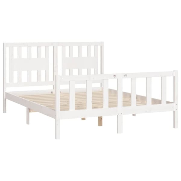 The Living Store sengeamme med sengegavl 140x200 cm massivt fyrretræ hvid -  Senge & sengeramme