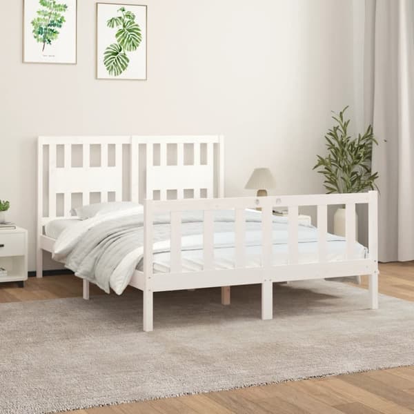 The Living Store sengeamme med sengegavl 140x200 cm massivt fyrretræ hvid -  Senge & sengeramme