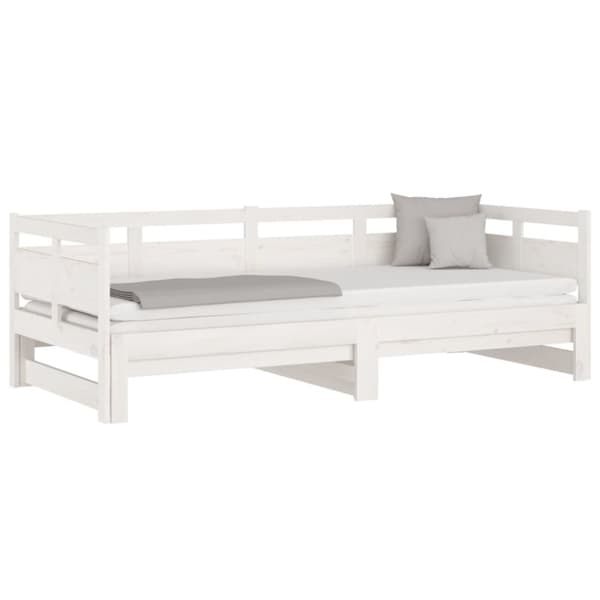 The Living Store Bäddsoffa vit massiv furu 2x(80x200) cm -  Sängar & sängramar