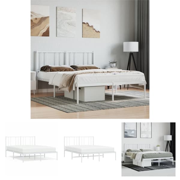 The Living Store sengeramme med sengegavl 120x200 cm metal hvid -  Senge & sengeramme