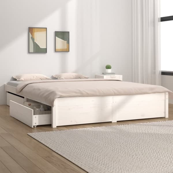 The Living Store sengeramme med skuffer 150x200 cm King Size hvid - Senge & sengeramme