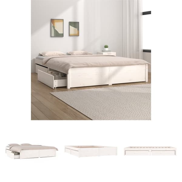 The Living Store sengeramme med skuffer 150x200 cm King Size hvid - Senge & sengeramme