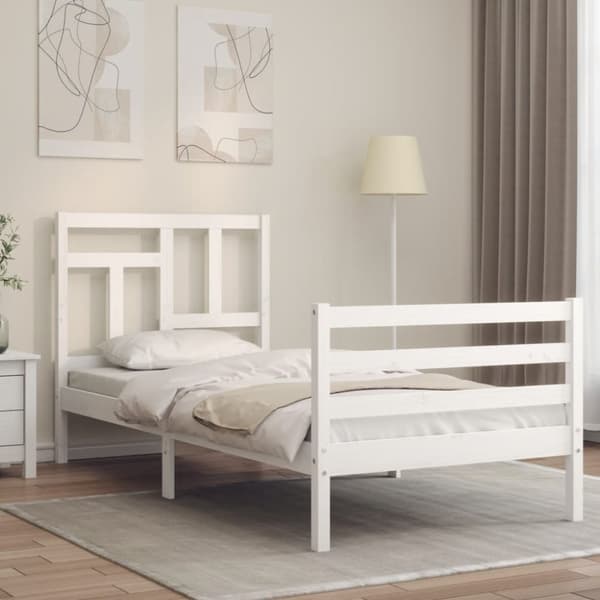 The Living Store sengeramme med sengegavl Single massivt træ hvid - Senge & sengeramme