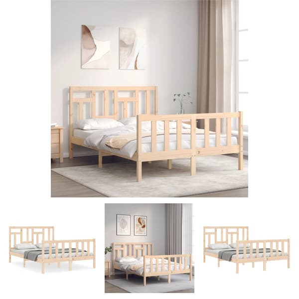 The Living Store sengeramme med sengegavl 140x190 cm massivt træ -  Senge & sengeramme