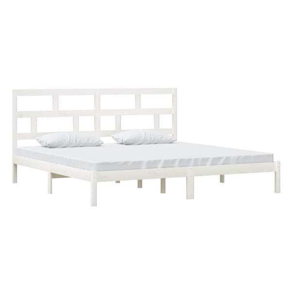 The Living Store sengeramme 200x200 cm massivt fyrretræ hvid - Senge & sengeramme