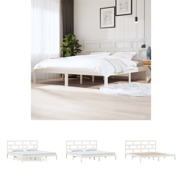 The Living Store sengeramme 200x200 cm massivt fyrretræ hvid - Senge & sengeramme