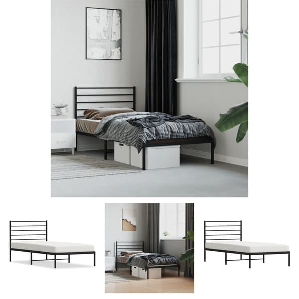 The Living Store sengeramme med sengegavl 90x190 cm metal sort - Senge & sengeramme