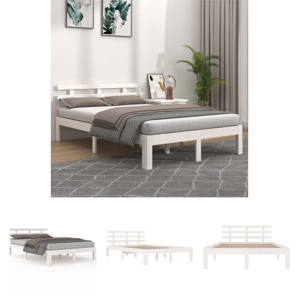 The Living Store sengeramme 200x200 cm massivt træ hvid - Senge & sengeramme