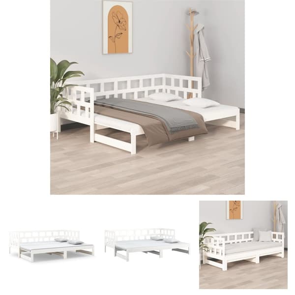 The Living Store Dagbädd utdragbar vit massiv furu 2x(90x200) cm -  Sängar & sängramar