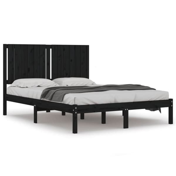 The Living Store sengeramme 140x190 cm massivt fyrretræ sort - Senge & sengeramme
