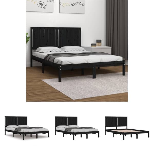 The Living Store sengeramme 140x190 cm massivt fyrretræ sort -  Senge & sengeramme