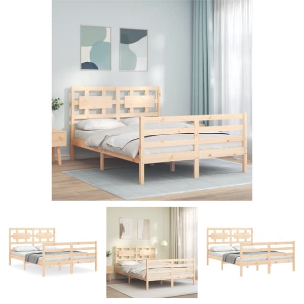 The Living Store sengeramme med sengegavl 120x200 cm massivt træ hvid -  Senge & sengeramme