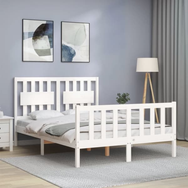 The Living Store sengeramme med sengegavl 120x200 cm massivt træ hvid -  Senge & sengeramme