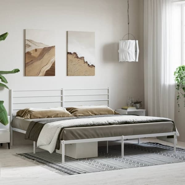 The Living Store sengeramme med sengegavl 180x200 cm metal hvid - Senge & sengeramme