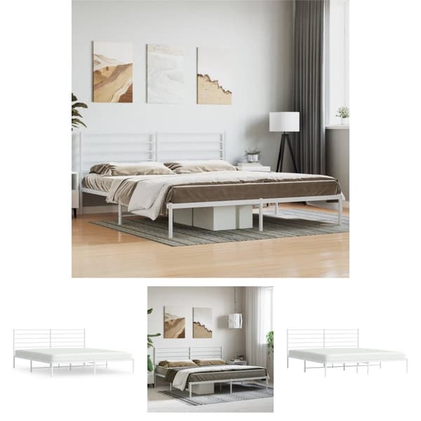 The Living Store sengeramme med sengegavl 180x200 cm metal hvid - Senge & sengeramme