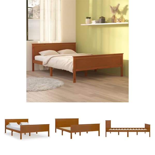 The Living Store sengeramme 120x200 cm massivt fyrretræ gyldenbrun -  Senge & sengeramme