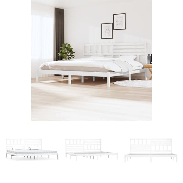 The Living Store sengeramme 200x200 cm massivt fyrretræ hvid - Senge & sengeramme