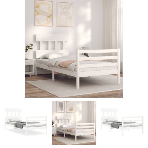 The Living Store sengeramme med sengegavl 90x200 cm massivt træ hvid - Senge & sengeramme