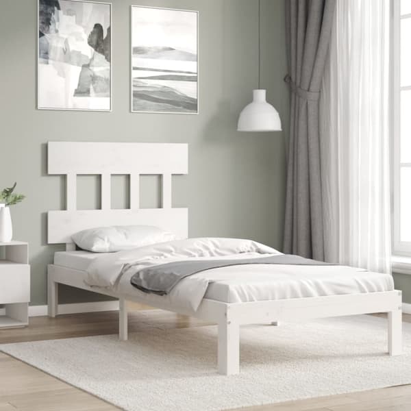 The Living Store Sängram med huvudgavel vit 90x200 cm massivt trä -  Sängar & sängramar