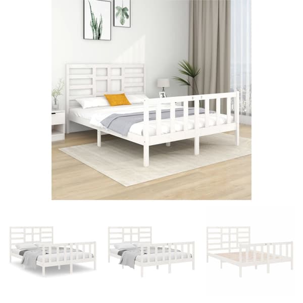 The Living Store sengeramme 140x190 cm massivt træ hvid - Senge & sengeramme