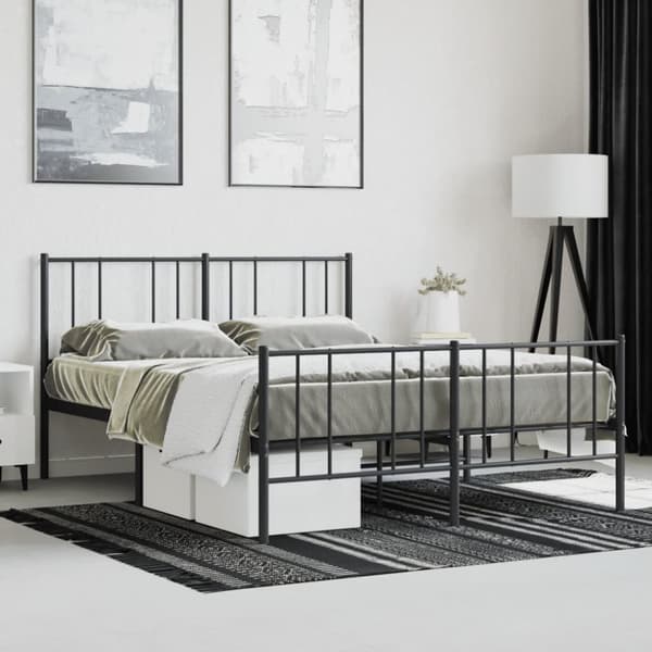 The Living Store sengeramme med sengegavl og fodgærde 120x190 cm metal sort -  Senge & sengeramme