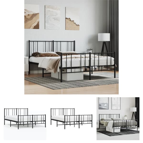 The Living Store sengeramme med sengegavl og fodgærde 120x190 cm metal sort - Senge & sengeramme